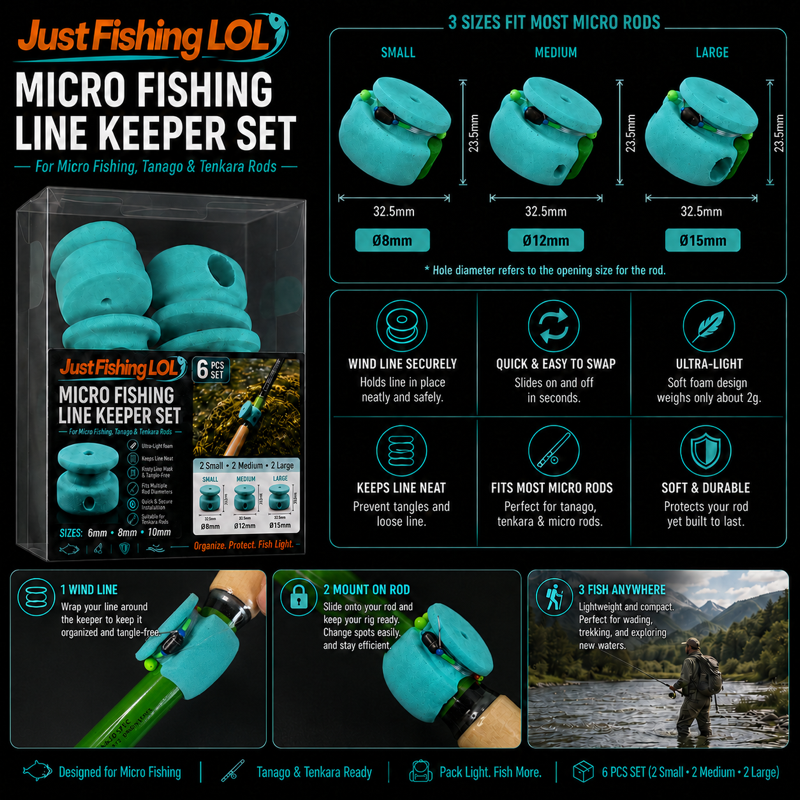 Micro Fishing Line Keeper Set - Portable Line Storage & Quick Change Holder for Tanago, Tenkara & Ultralight Fishing Rods