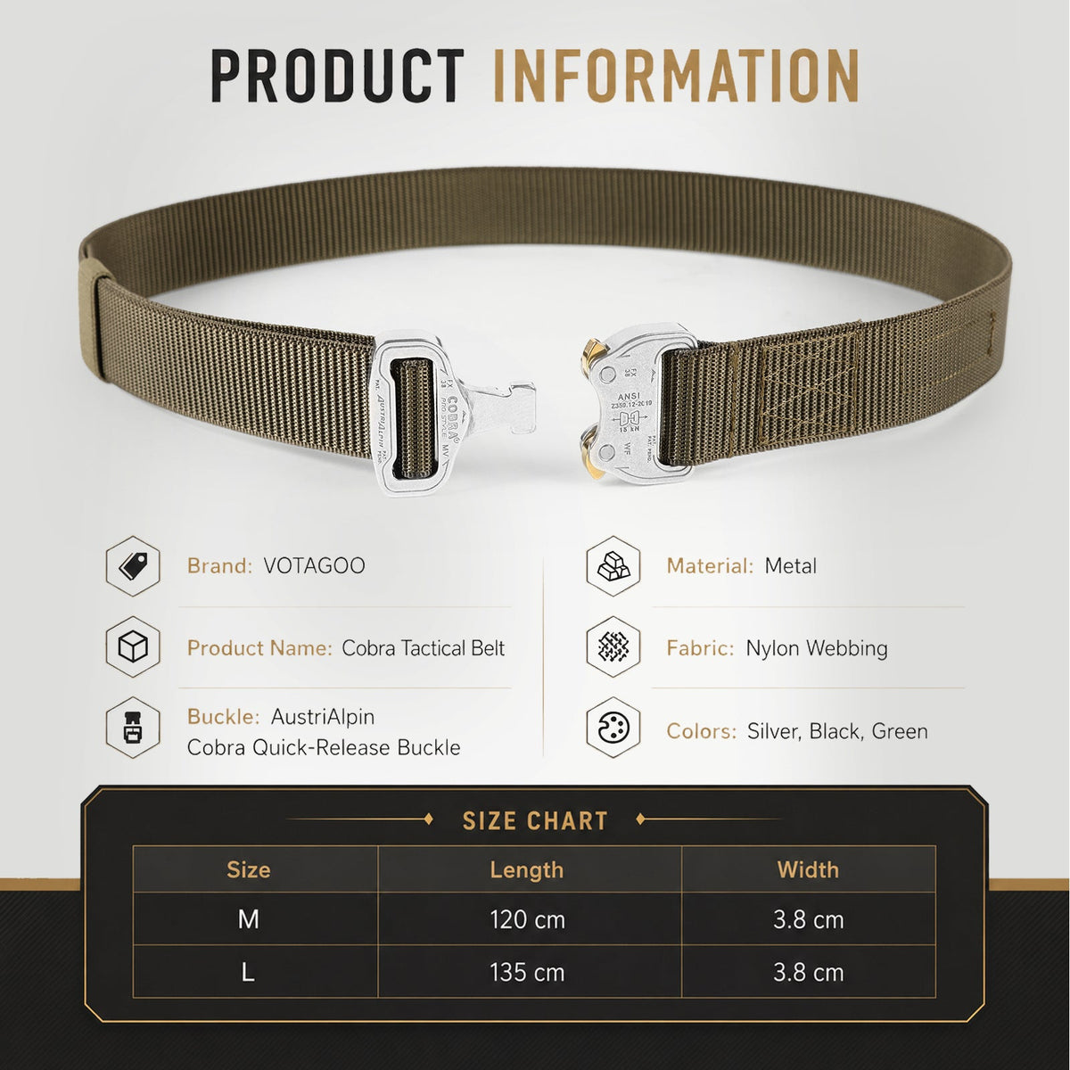 VOTAGOO® EDC Tactical Belt with AustriAlpin COBRA® Buckle