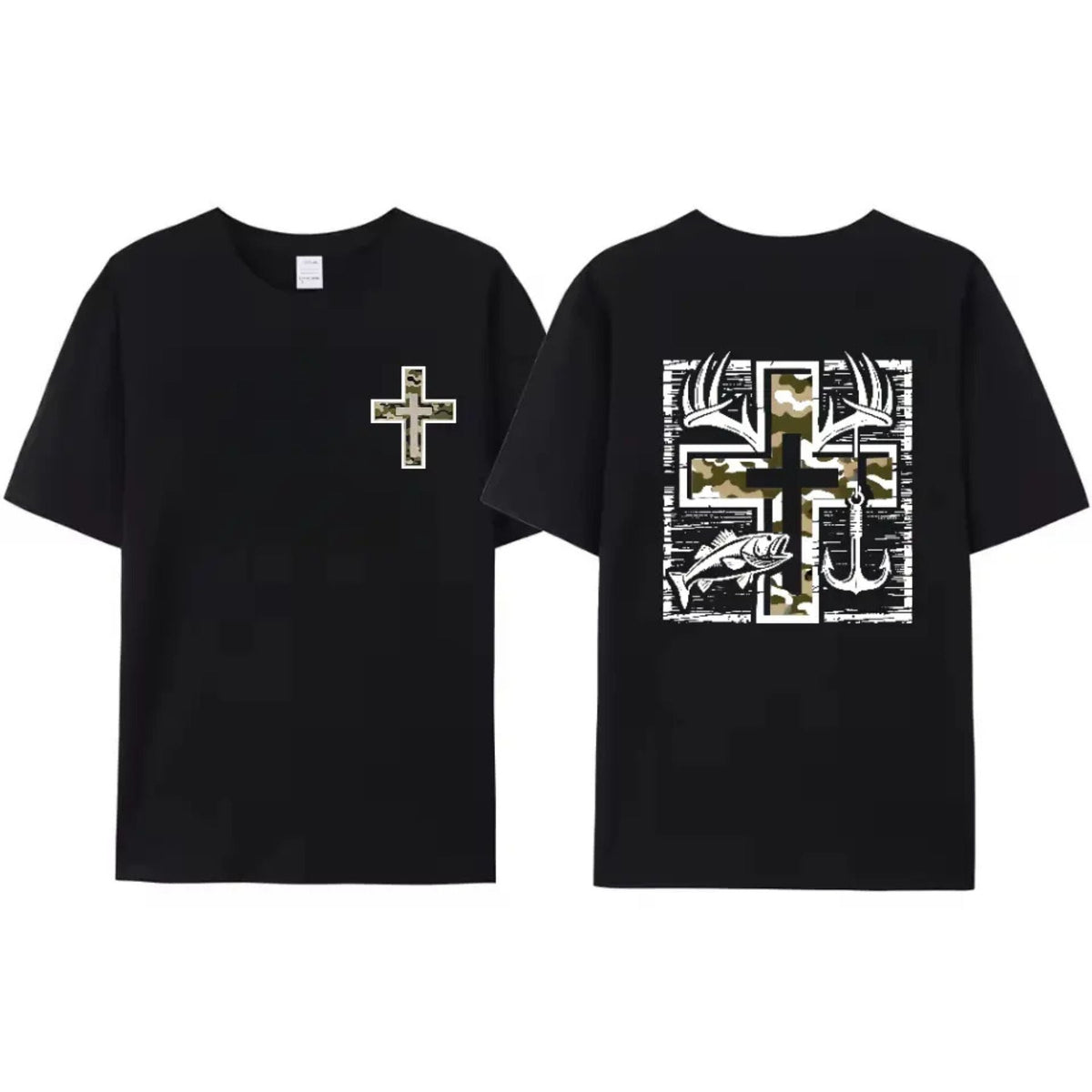 Faithful Outdoorsmen T-Shirt - Southern-Style Hunting & Fishing Tee, Camo Cross & Bass Apparel
