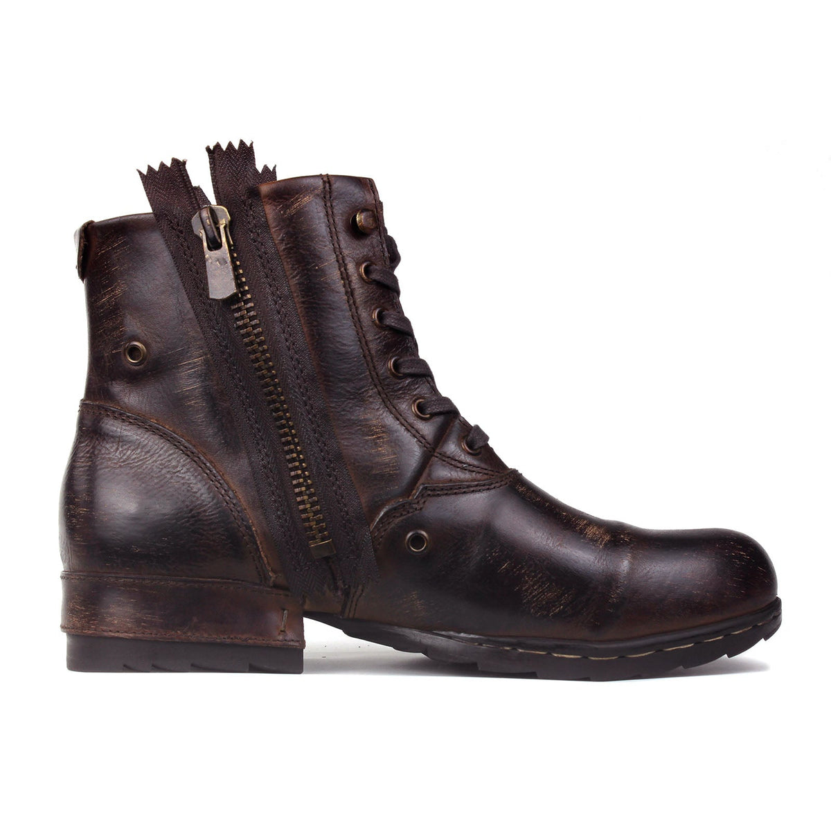 OSSTONE Moto Boots for Men Vintage Zipper-up Retro Leather Chukka Boots Distressed Rock n roll Bike Shoes Punk Boots OS-5008-8-E-F