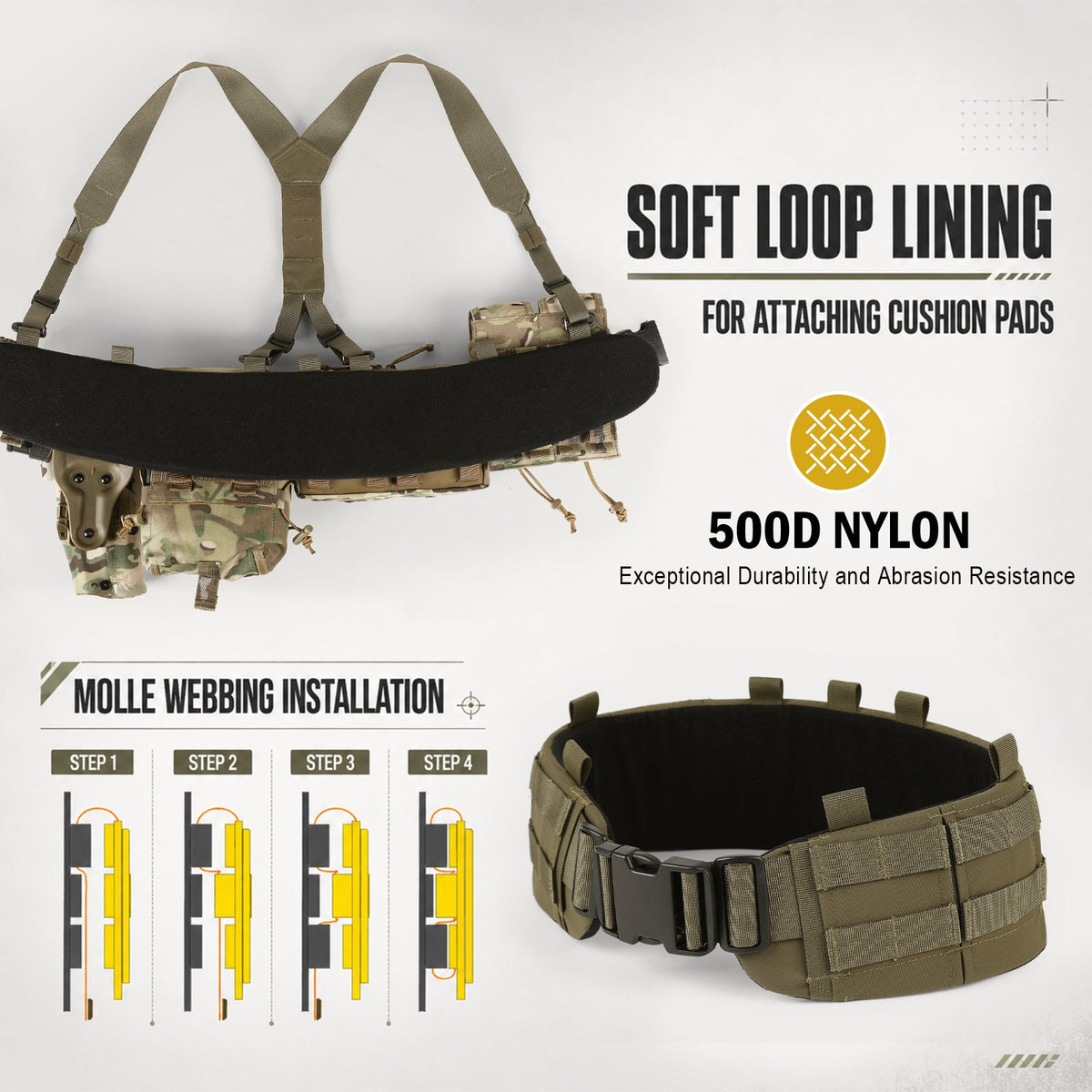 VOTAGOO® Padded MOLLE Battle Belt with Detachable Suspenders