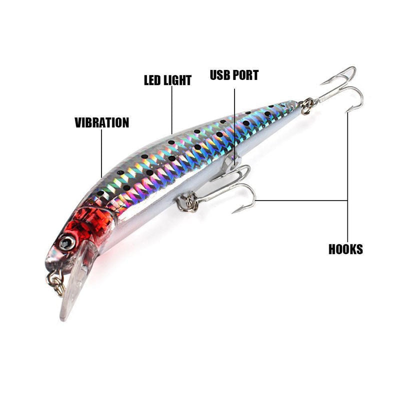 Twitching Fishing Lures Bait Electric Life-like vibrate fishing Lures USB Rechargeable Flashing LED light