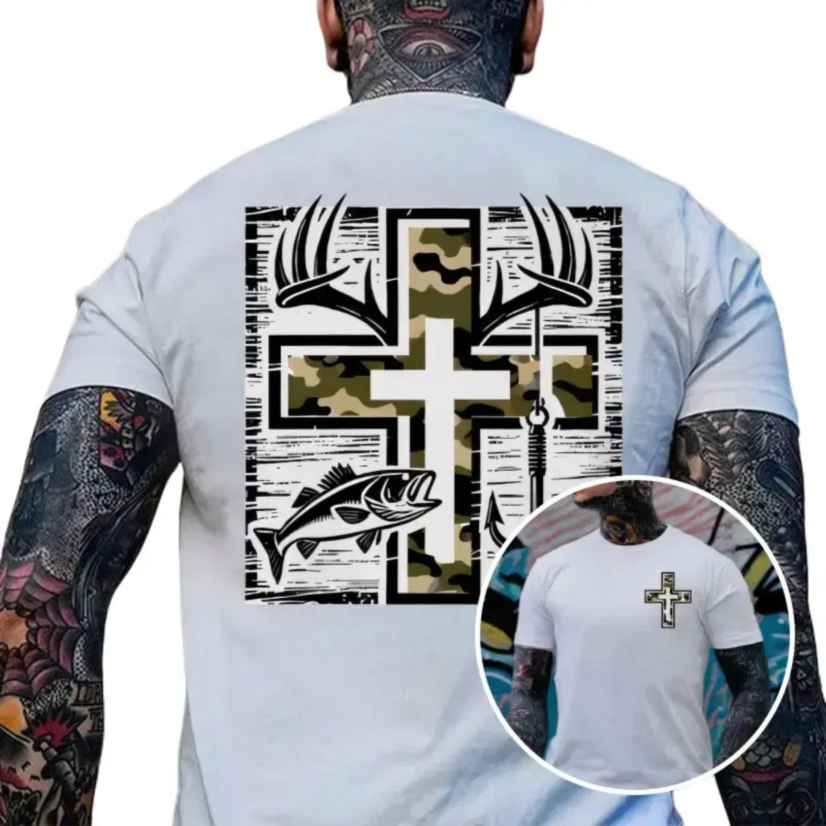 Faithful Outdoorsmen T-Shirt - Southern-Style Hunting & Fishing Tee, Camo Cross & Bass Apparel