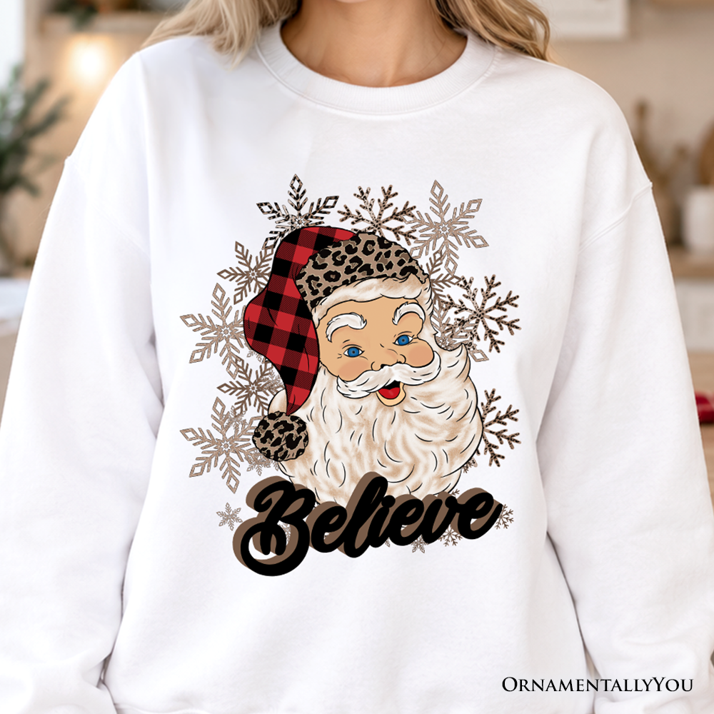 Believe Santa Buffalo Plaid Sweatshirt, Retro Christmas Sweater