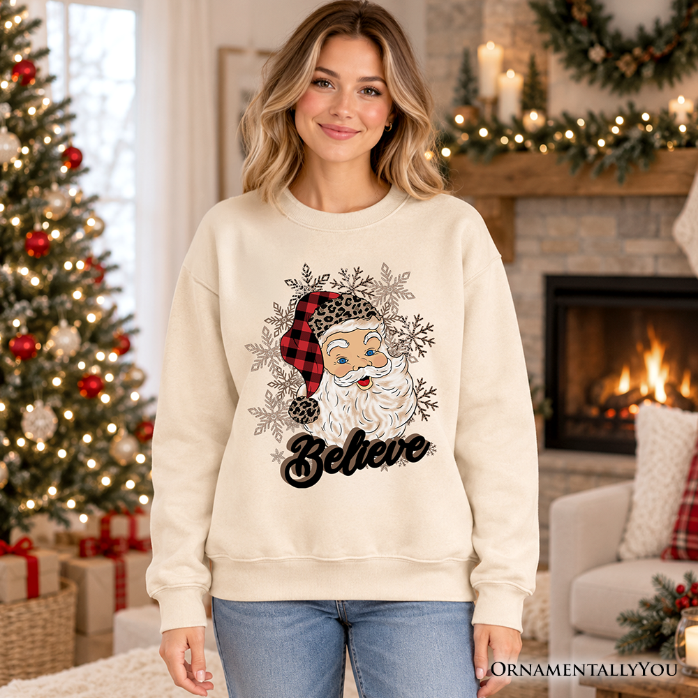 Believe Santa Buffalo Plaid Sweatshirt, Retro Christmas Sweater