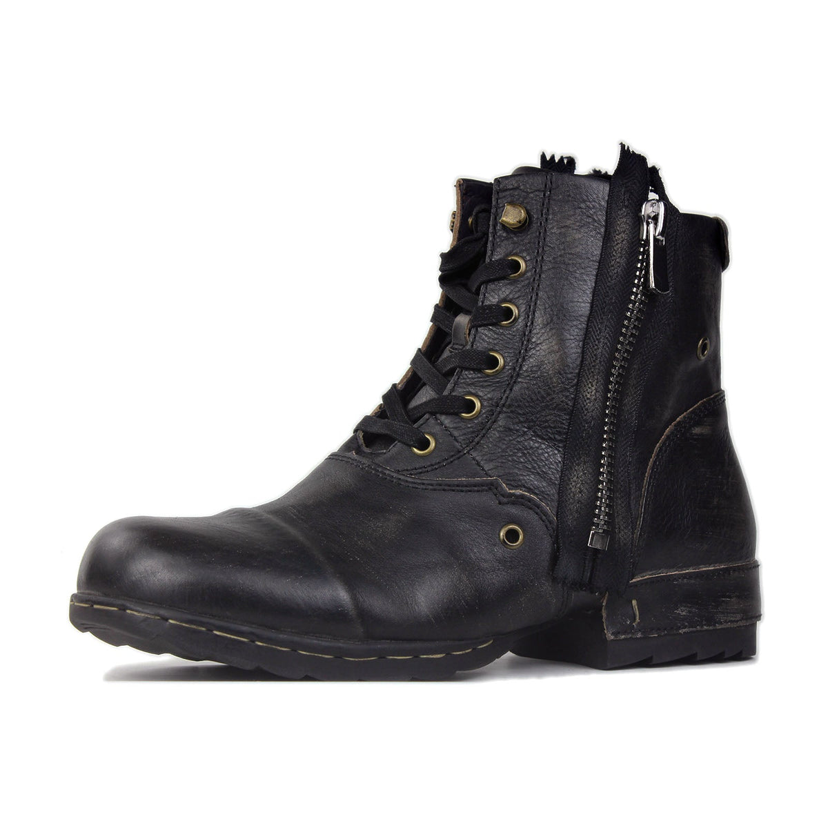 OSSTONE Moto Boots for Men Vintage Zipper-up Retro Leather Chukka Boots Distressed Rock n roll Bike Shoes Punk Boots OS-5008-8-E-F