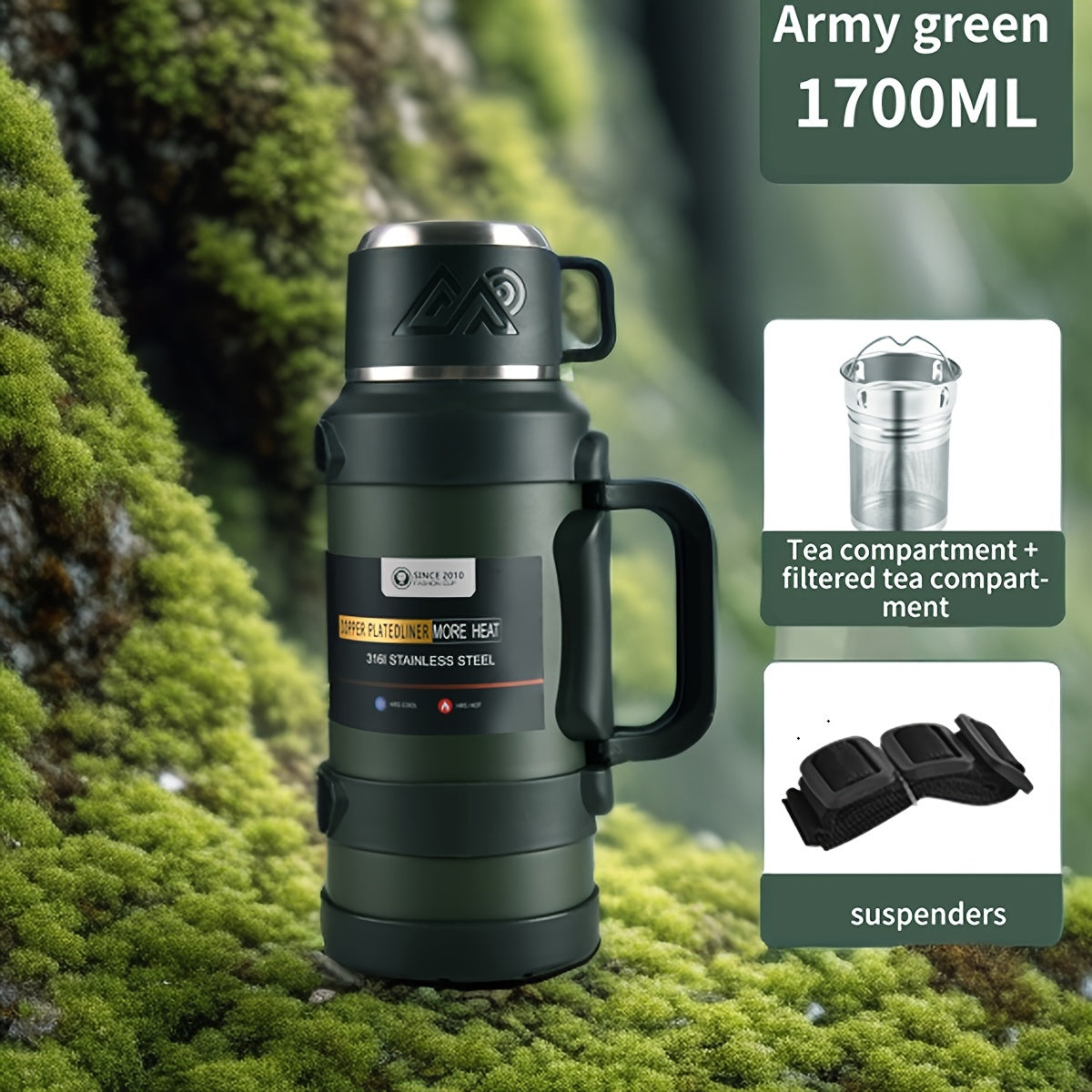 Multi-Size - Insulated Water Bottle Stainless Steel Thermos Mug Handle