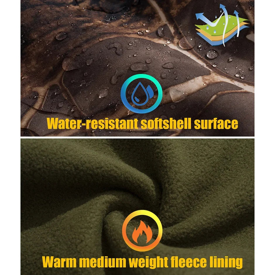 Men’s Camouflage Tactical Softshell Jacket – Waterproof Fleece Hooded Coat for Hunting & Outdoor Adventures