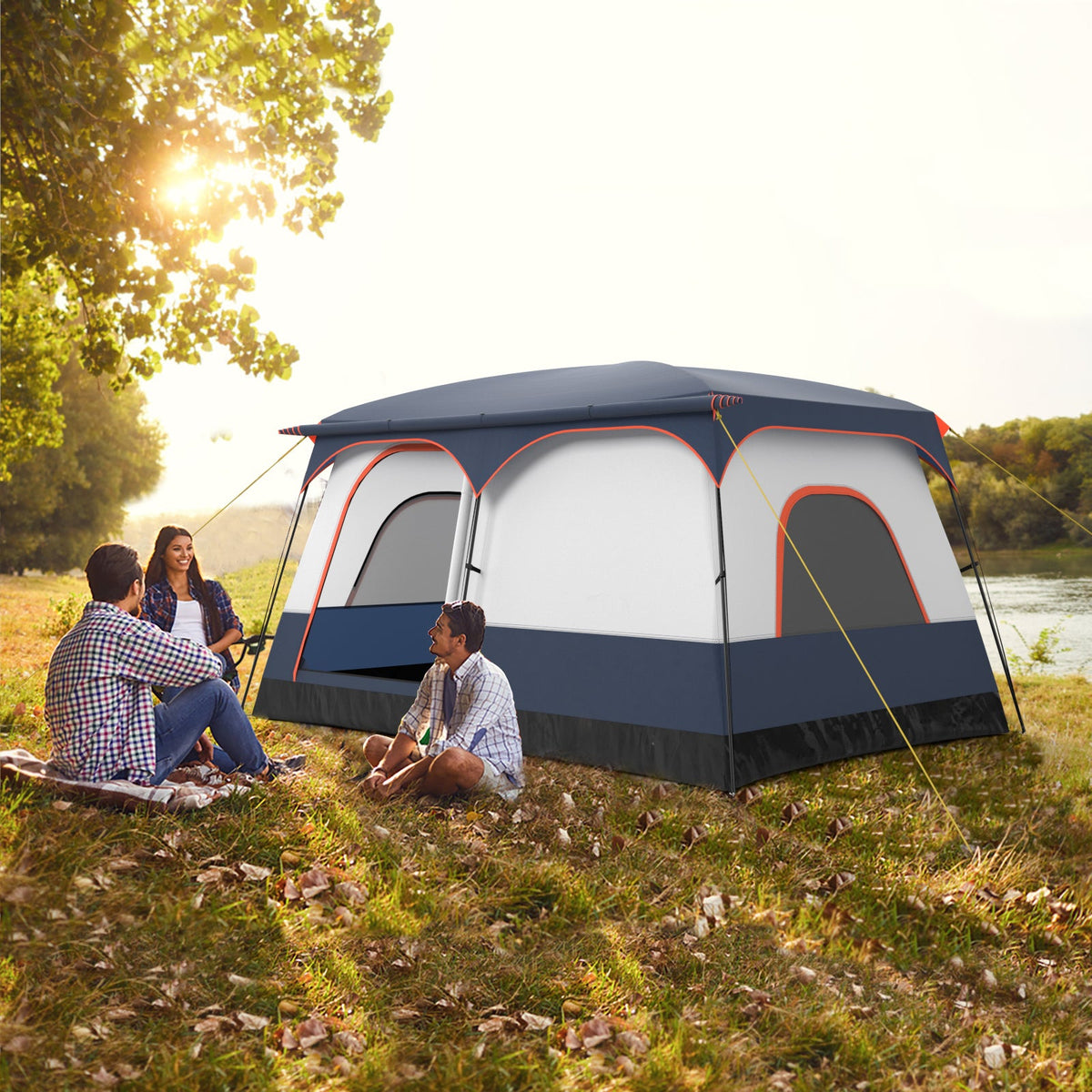 6-8 Person Camping Tent with Double Rooms and 2 Doors