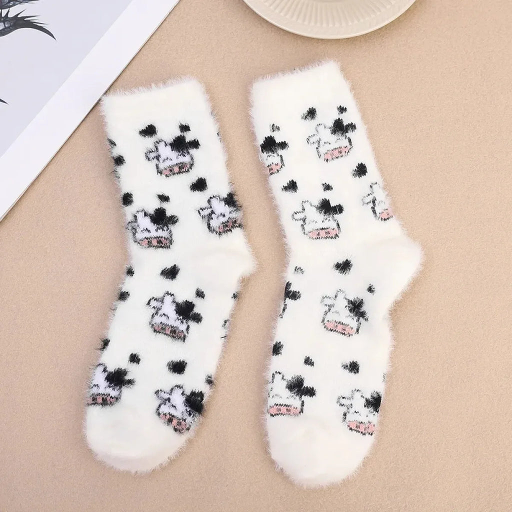 Cute Cow Mink Velvet Socks - Women's Winter Boot Socks